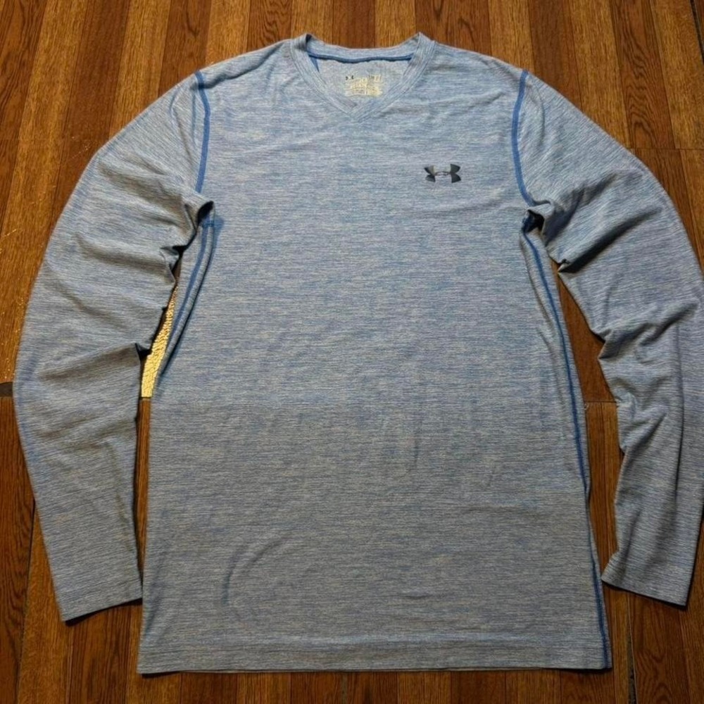 Under Armour Blue Cold Tech Retro Sportswear Sleeve Train V Shirt Small
